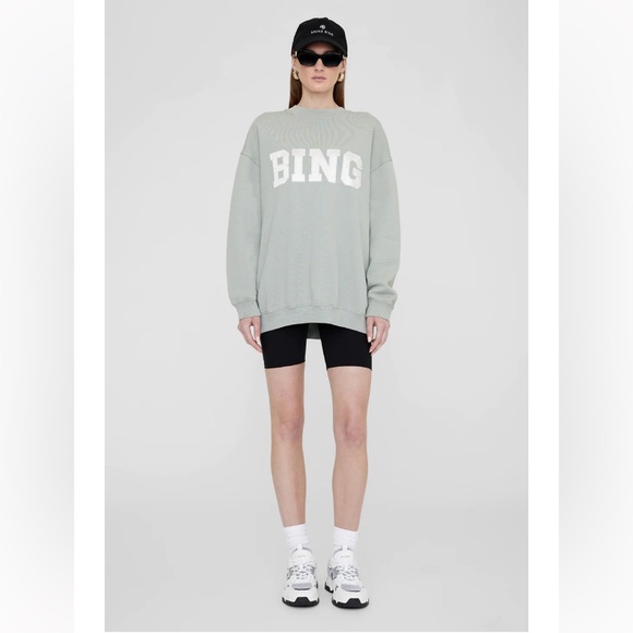 ANINE BING - TYLER SWEATSHIRT SATIN BING IN SAGE GREEN - Picture 2 of 3